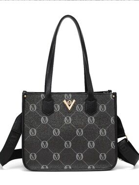 Valentino Orlandi Celene Black Logo-Pattern Tote with Gold V Hardware BRAND NEW